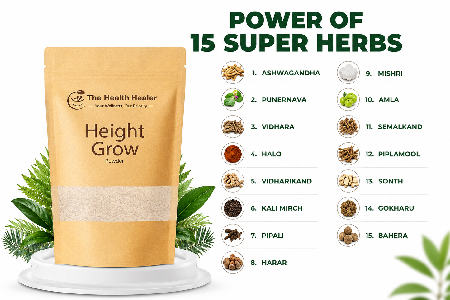 The Health Healer Height Grow Powder – 100% Natural Height Increase Supplement (60 Grams)