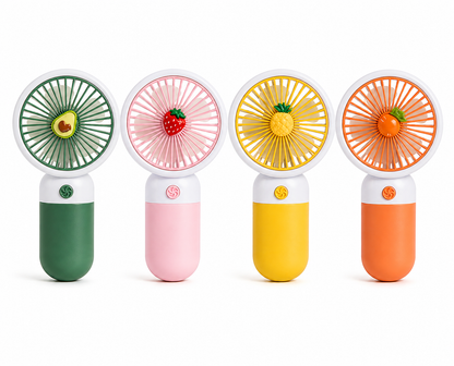 Mini Portable Rechargeable Handheld Fan with Stand | 3 Speed Cute Fruit Design